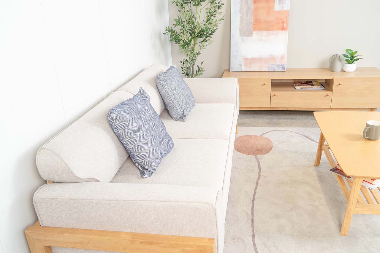Bộ nội thất phòng khách gồm sofa, bàn trà, tủ kệ tivi MOSS