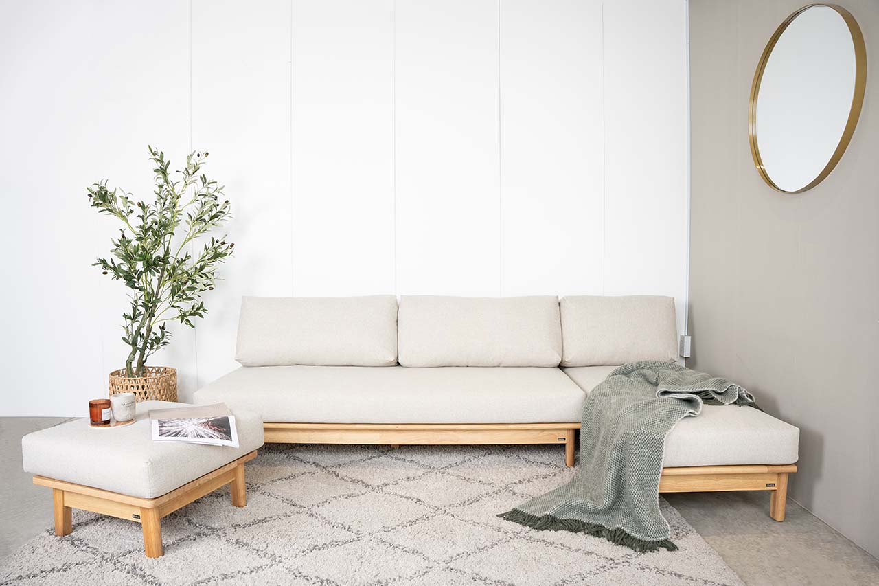 Ghế Sofa Gỗ Cao Su Tự Nhiên MOHO VLINE 601 nệm màu be